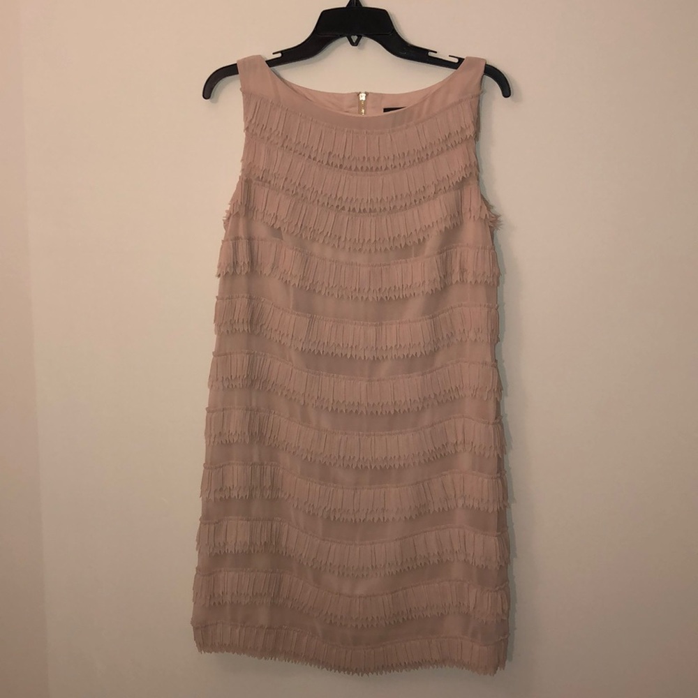 Ann Taylor ruffle layer tan dress